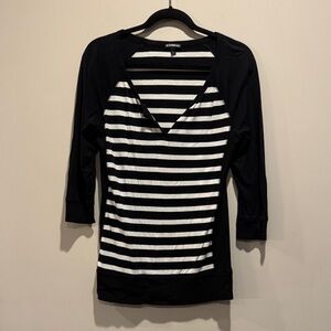 Express Black and White Striped Long Sleeve Top